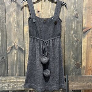 Vintage BCBGMaxAzria Babydoll Sweater Dress M Wool Grey Boho Pom Poms Y2K 90's